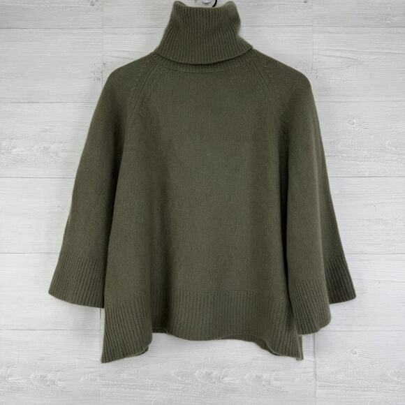 Theory Airy Wool Cashmere Turtleneck Sweater M Olive Oversize Wide Sleeve Luxury - Picture 15 of 16